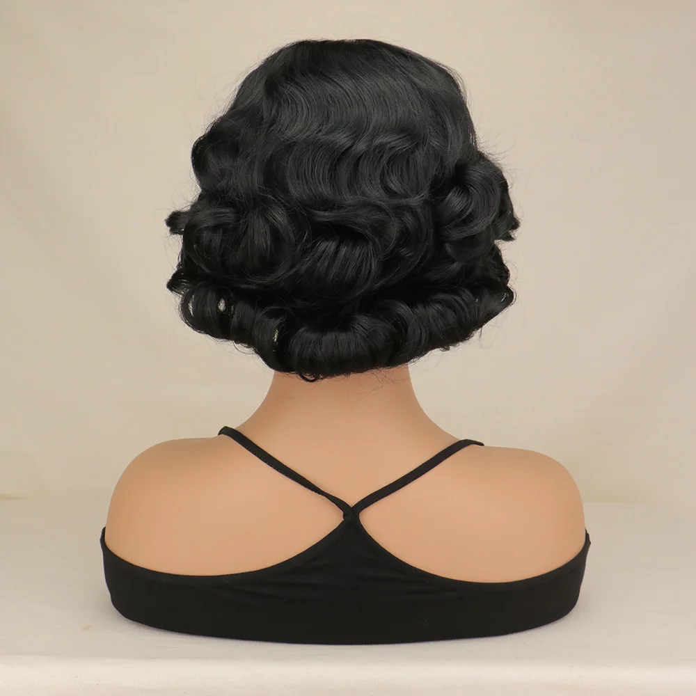 باروكات شعر صناعية سنو وايت، زي أنمي الهالوين، مجعد قصير، أسود، شعر مستعار مقاوم للحرارة، كوسبلاي