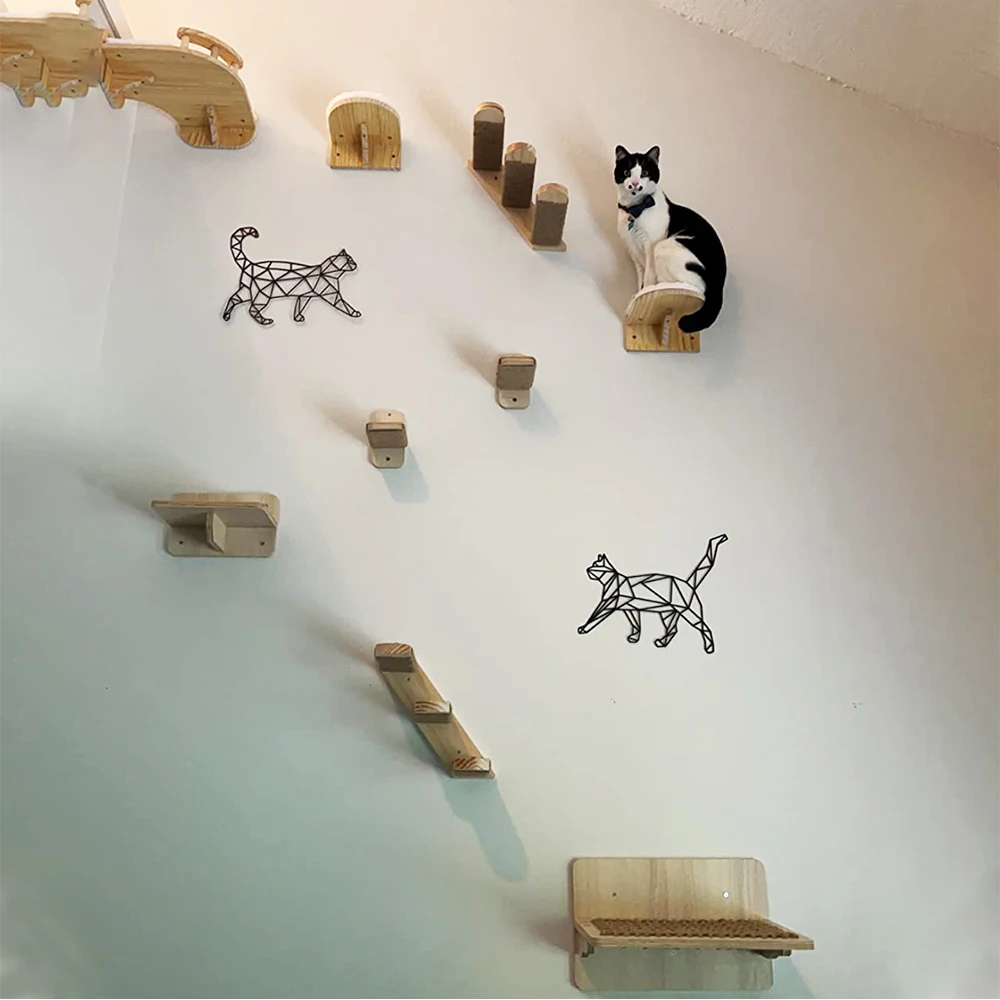 رف حائط للقطط، سلالم قطط، خطوات جدارية للقطط، دواسات سلم، أثاث قطط من الخشب الصلب على الحائط مناسب لتسلق القطط