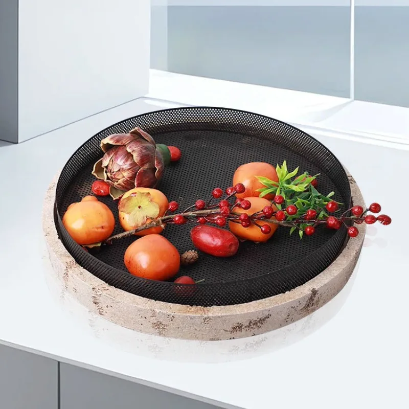 Wabi Sandy Wind Metal Fruit Plate Model House Sales Office Home Furnishing Living Room Dining Table High-end Decorative Storage