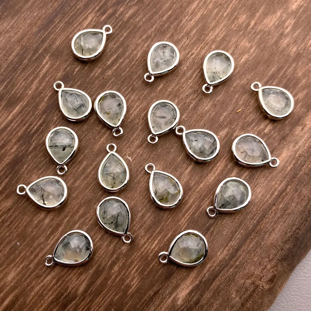20pcs Teardrop Faceted Green Prehnite Charms Pendant Handmade DIY