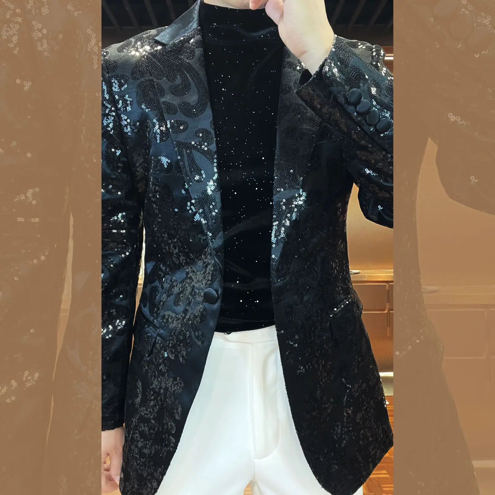 

2025 Luxury Jacquard Blazer Slim Masculino Business Casual Sequins Wedding Suits For Men Tuxedo Smoking Homme Mariage Costume