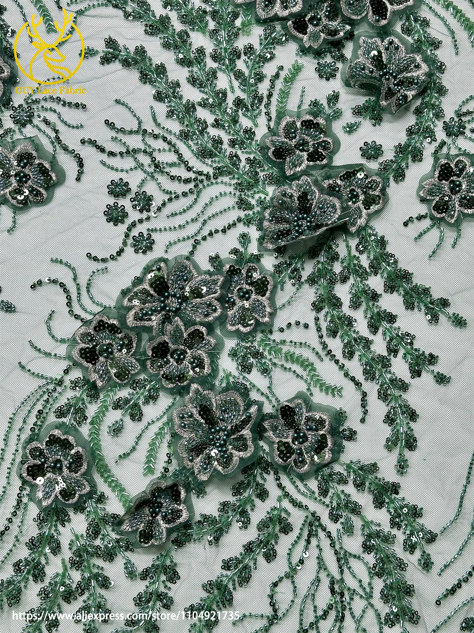 Afrikanischer Perlenstickerei-Spitzenstoff 2026 Hochwertige Französische 3D-Blumen-Pailletten-Stickerei Tüllspitze für Party- und Hochzeitskleider – Detail 12