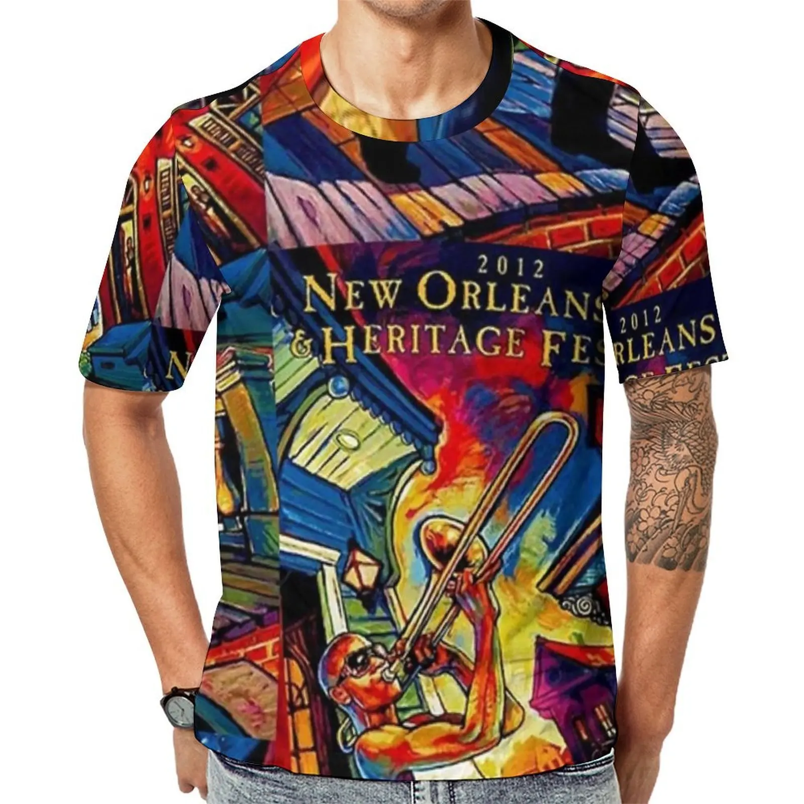 Man Funny Jazz Festivals T-Shirt New Orleans Jazz Trendy T Shirts Short Sleeves Custom Tshirt Summer Funny Big Size Clothing