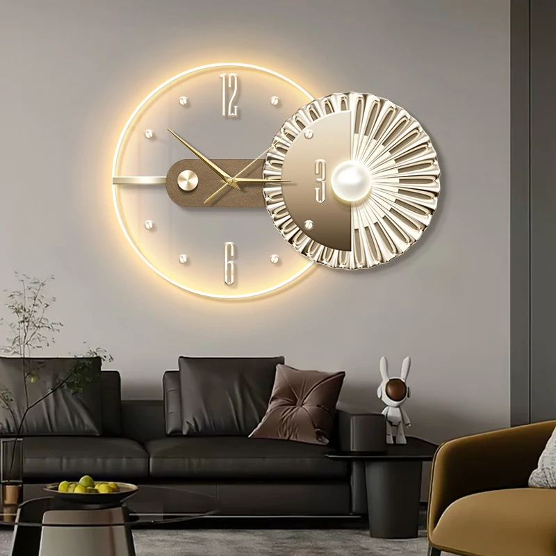 

Light - luxury Glowing Wall Painting with Clock for Dining & Living Rooms clocks wall home decor living room decoration