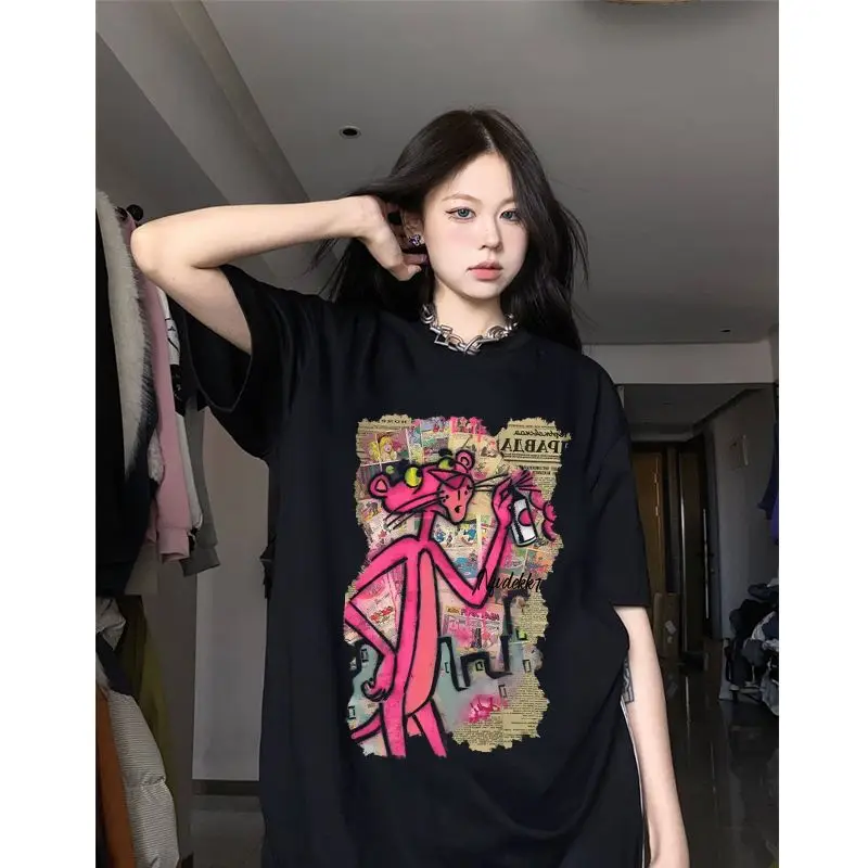 Funny Pink Leopard Man T Shirt Heavy 100% Cotton Y2k T-Shirt Summer Oversized loose Short Sleeve Tee Cartoon Print Tshirt Tees image 5