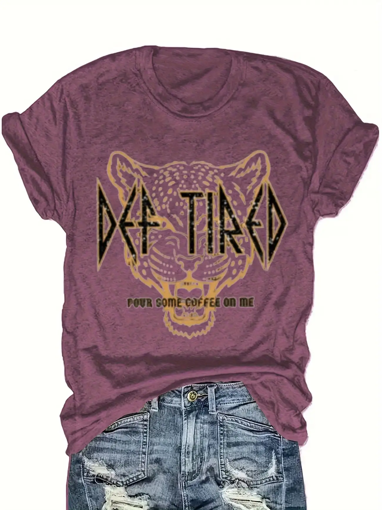 

Plus Size Women's Short Sleeve T-Shirt Def Tired Tiger Coffee Pour Everyday comfortable and versatile style summer outfits