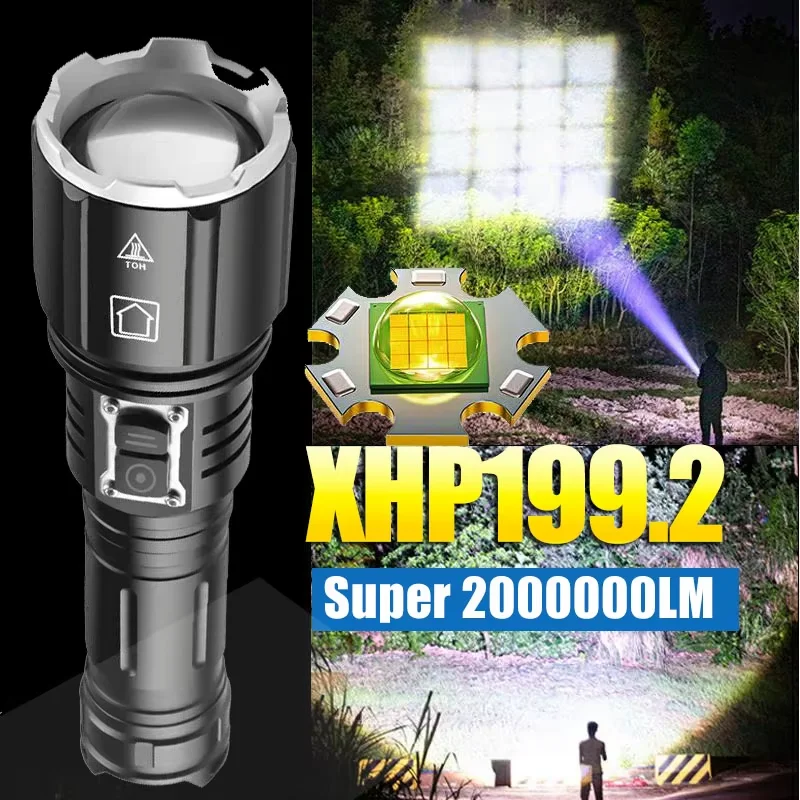 

2000000LM Powerful LED Flashlight XHP Type-C USB Rechargeable Flash Light 5Modes Zoom Torch Tactial Flash Lantern Use 26650
