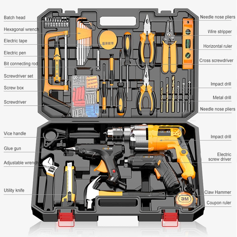 Electrician Dedicated Waterproof Plastic, Multi-function Home Hardware Tool Kit Electric Power Tool Set