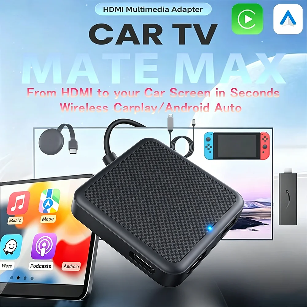 Car TV Mate Wired Wireless CarPlay Adapter Android Auto HDMI Multimedia Video Converter for TV Sticks Game Box Phone