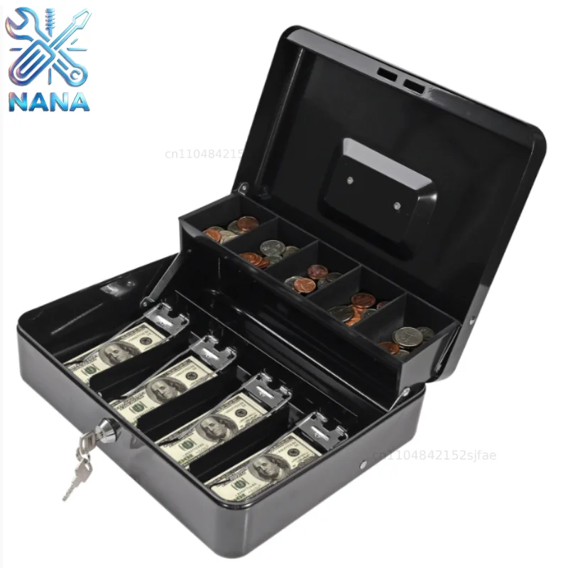 anti-theft cash ticket holder register storage deposit safe box with metal tray coin compartment and key