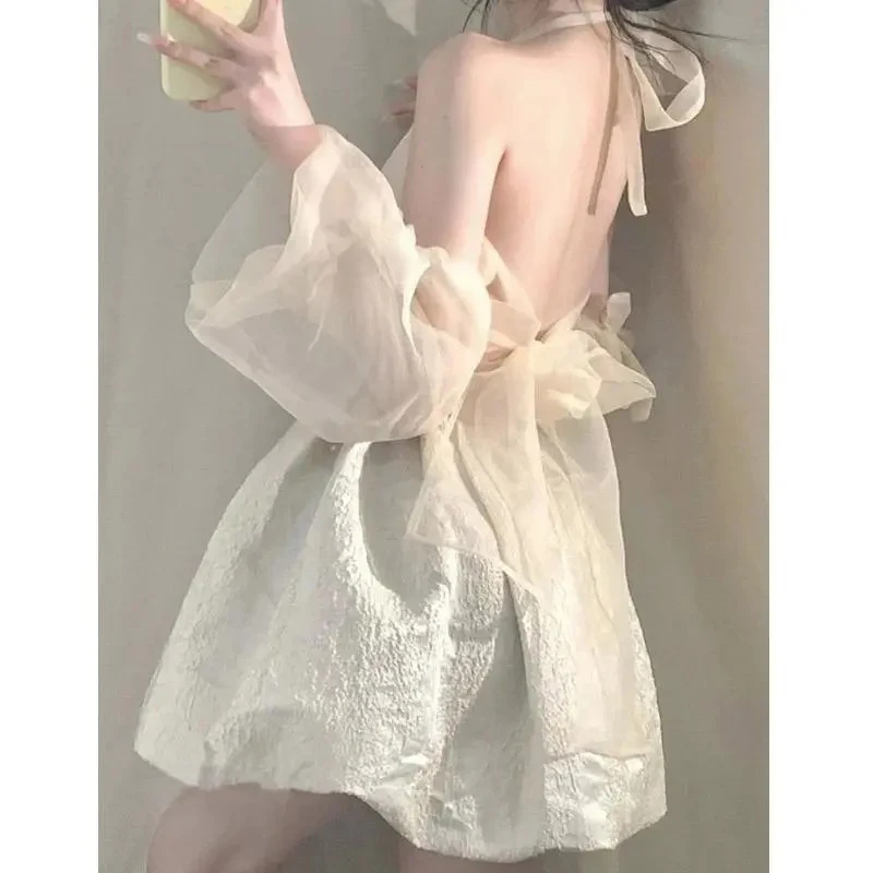 

Fairy Mini Dress Women Fashion Party Prom Sexy Halter Bow Bandage Dresses Summer Y2K Korean Bodycon Design A Line Vestidos New