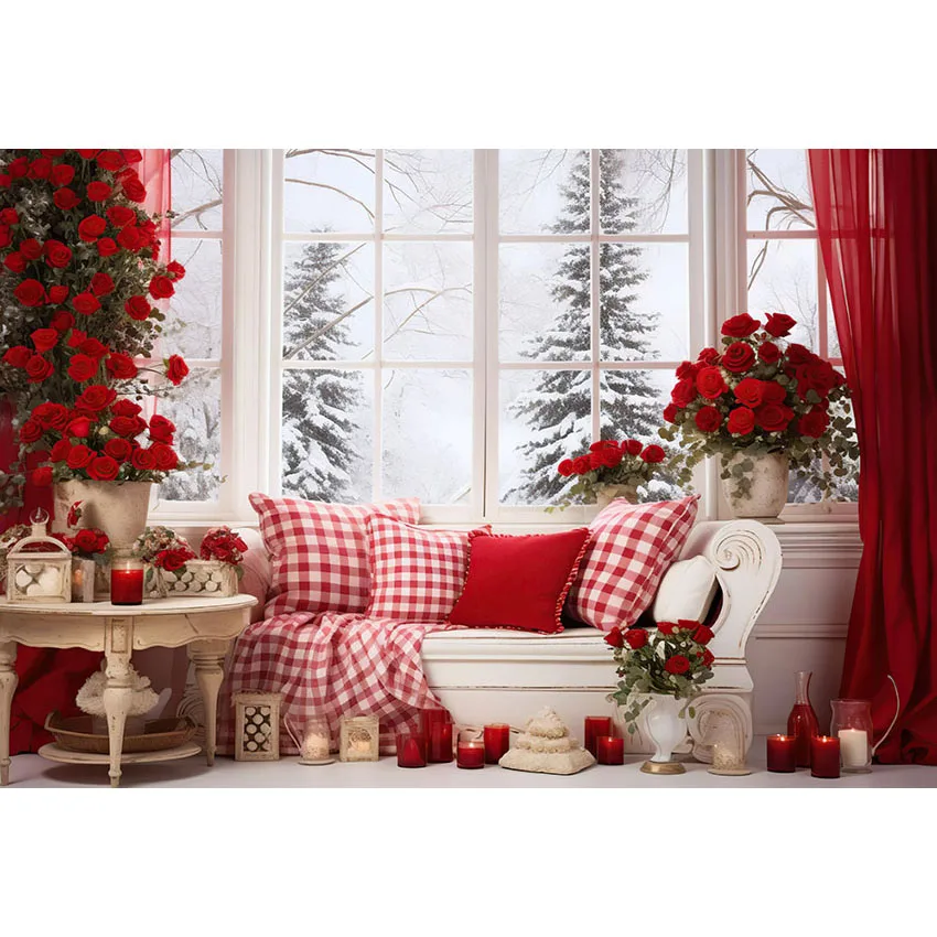 Mehofond Christmas Headboard Backdrop Family Portrait Photography Background Xmas Trees Window Photo Studio Photocall Props