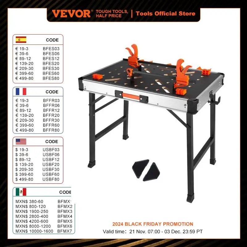 VEVOR Folding Work Table 1000LBS Load Capacity Multifuctional Portable Workbench & Versatile Sawhorse for DIY Woodworking Use