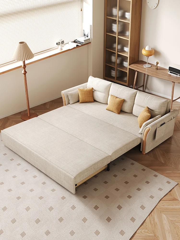 

Japanese-style sofa bed foldable, living room small apartment dual-purpose multi-functional broaching bed solid wood folding