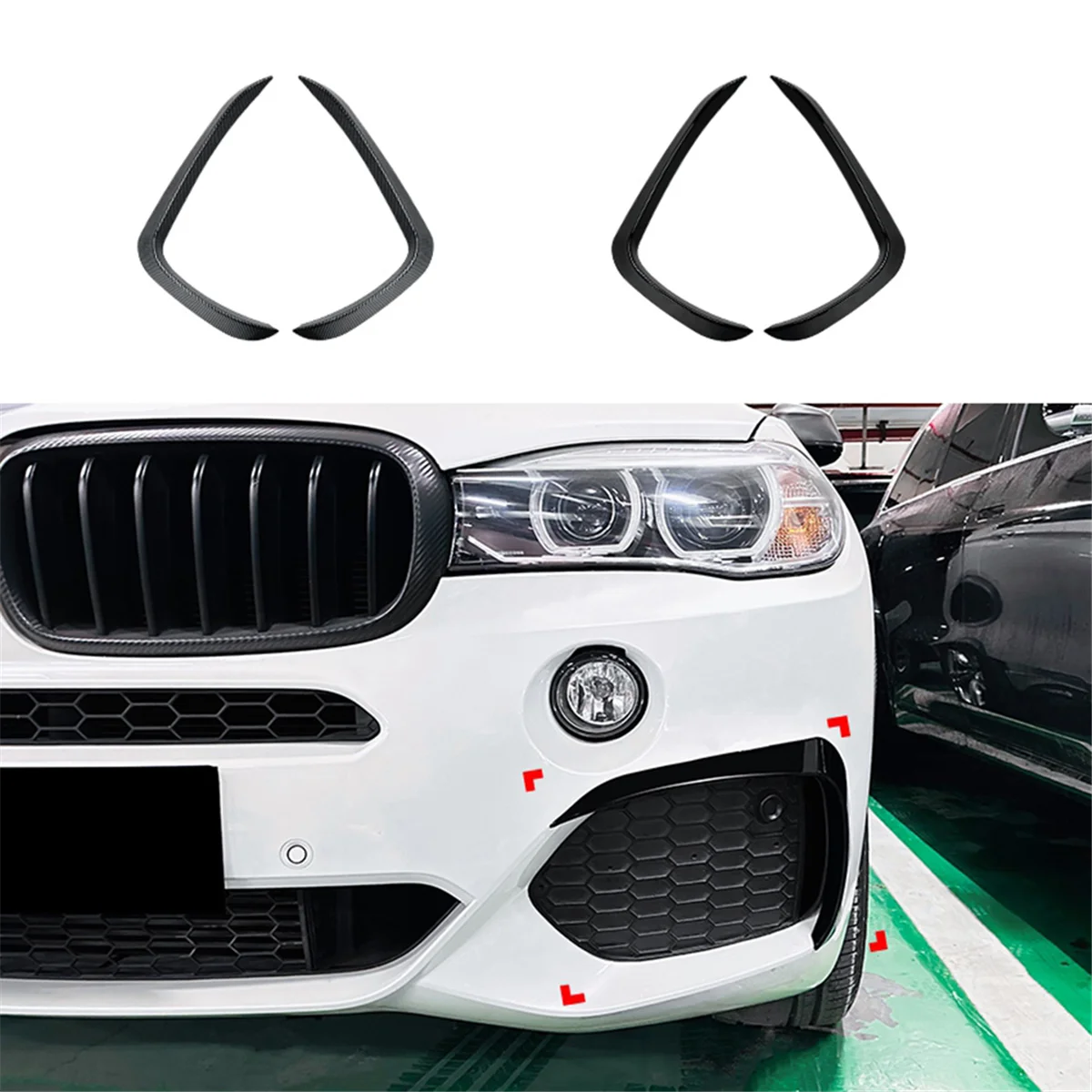 Car Front Bumper Lip Side Spoiler Fog Lamp Frames Cover for BMW X5 F15 M Sport 2014-2018 Body Kit Splitter(Gloss