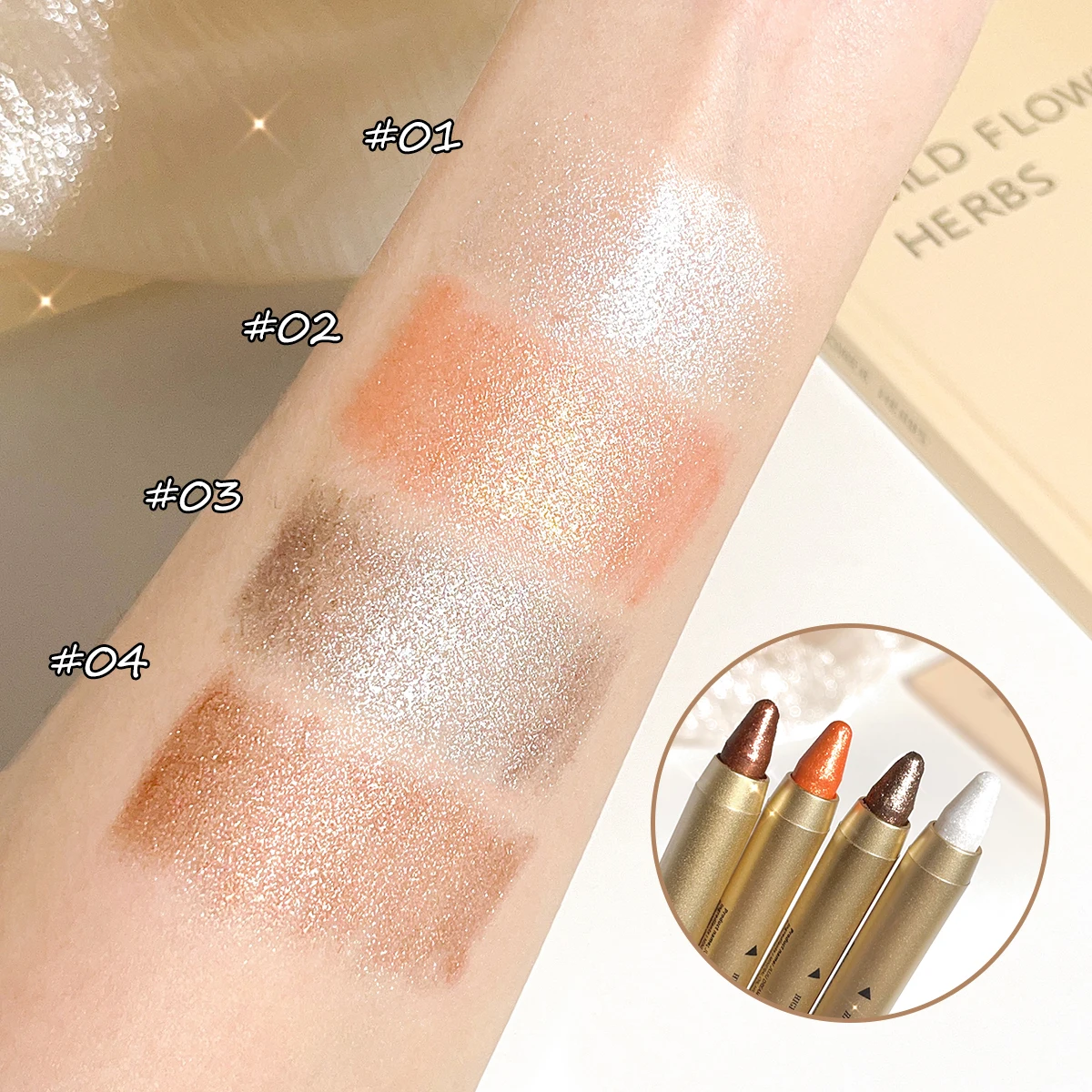 Matita per ombretti perlescenti a doppia estremità pigra, ombretto glitter impermeabile, contorno, matita per ombretti setosi illuminante