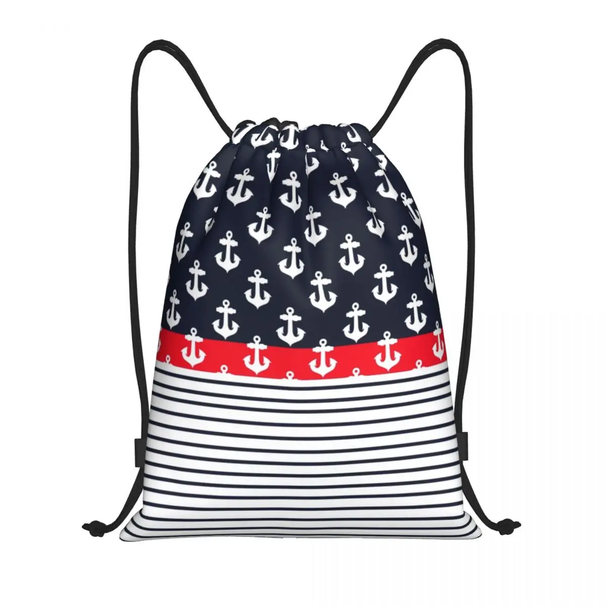 Custom Anchor Texture Drawstring Bags for Training Yoga Backpacks Men Women Nautical Sailor Sea Style Sports Gym Sackpack