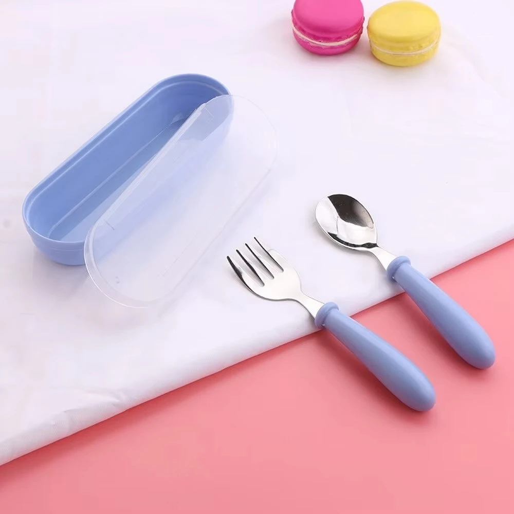 Conjunto de utensílios de mesa para bebês, utensílio de aço inoxidável para crianças pequenas, talheres de desenho animado, colher de alimentação infantil, garfo