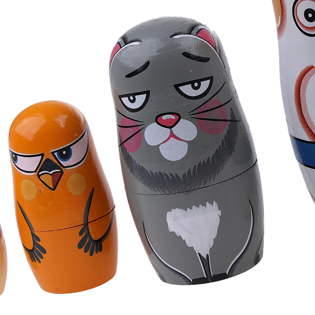 Wooden Nesting Dolls Hand Painted Multicolored Matryoshka Set Russian Stacking Dolls for Home Decor Collectors