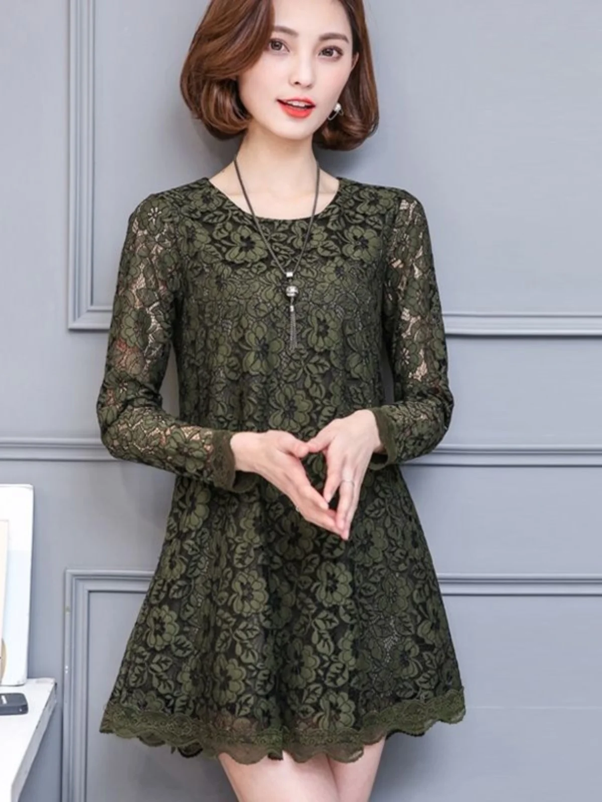 

Кружевная блузка Ele средней длины для похудения живота, роскошная основа irt, женская мода, осень-зима, свободная посадка из смеси шерсти