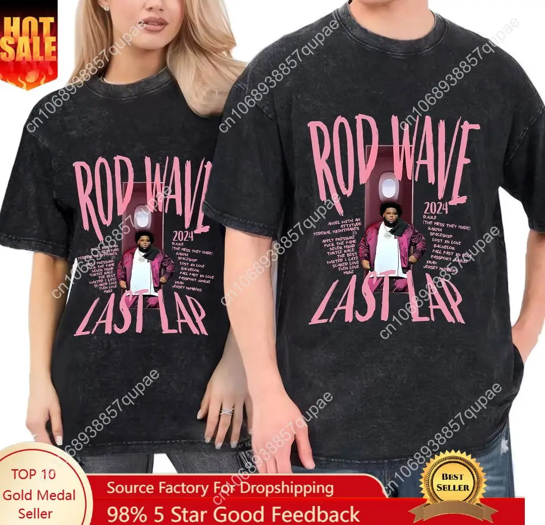 

Men Rod Rapper Cool Wave T-Shirt Retro Oversized Crewneck Shirt Drop Shoulder Loose Music Fans T-Shirts Women