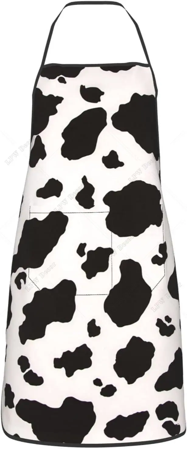 Black White Cow Print Aprons Kitchen Chef Waterproof Adjustable Funny Apron For Bbq For Men Women