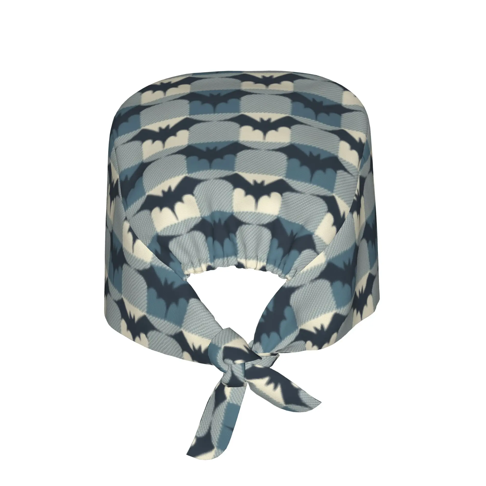 Halloween Bats Gingham Check Plaid Soft Indigo Working Hat Cute Animal Scrub Caps Scrub Nursing Doctor Surgeon Cap for Nurse