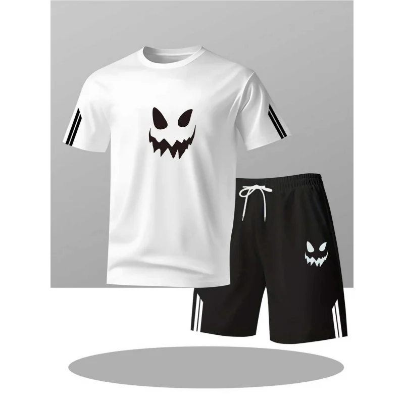 

European and American new summer men's short-sleeve shorts set versatile casual round-neck T-shirt top