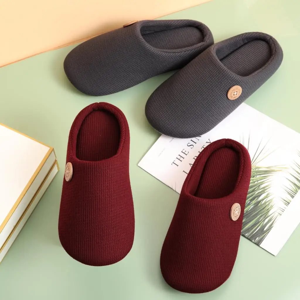 Litfun Men Fur Flat Slippers Soft Non-slip Fluffy Slides Winter Warm Fuzzy Slippers Casual Bedroom Slides Women Knit Cotton Shoe