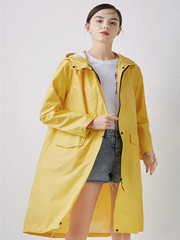 Nylon Yellow Rain Coat for Men and Women, Hiking Poncho, Breathable Long Portable Tour Rainwear, Fashion Jacket