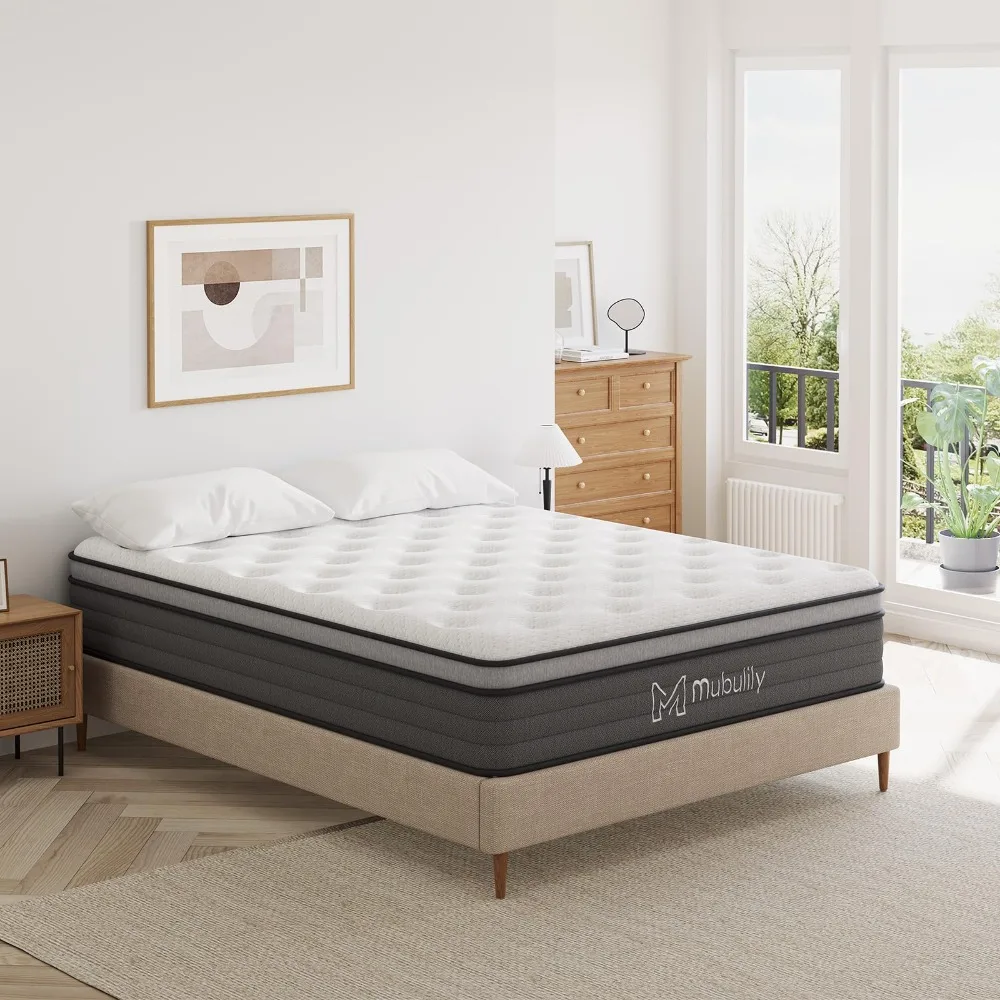 Matelas hybride de 10 pouces, en mousse à mémoire de forme, avec Végétde poche enveloppées entièrement, nouveauté 2024