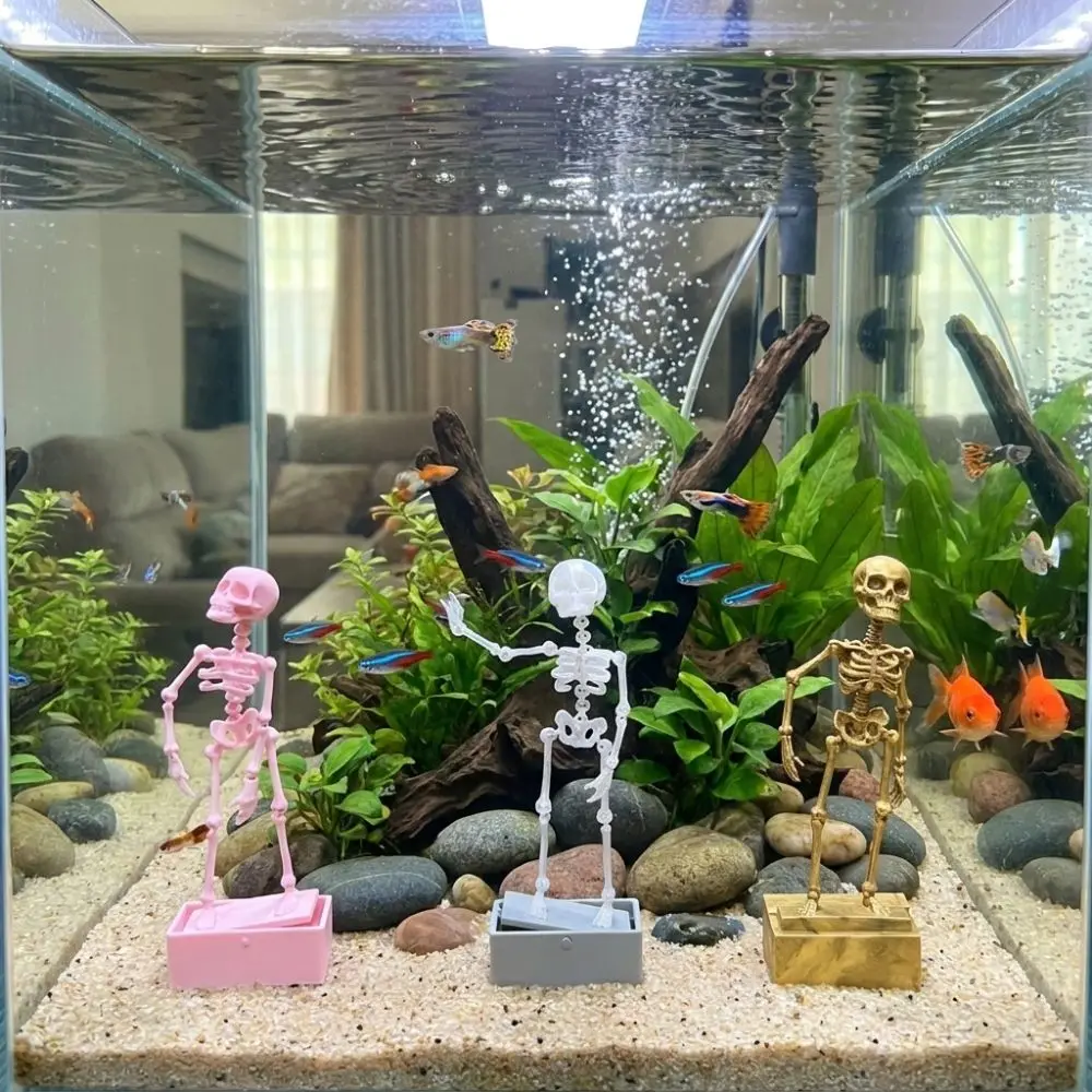 3D Printed Dancing Skeleton Aquarium Bubbler Plastic with Air Tube Dynamic Skeleton Bubbler Air Driven Gothic