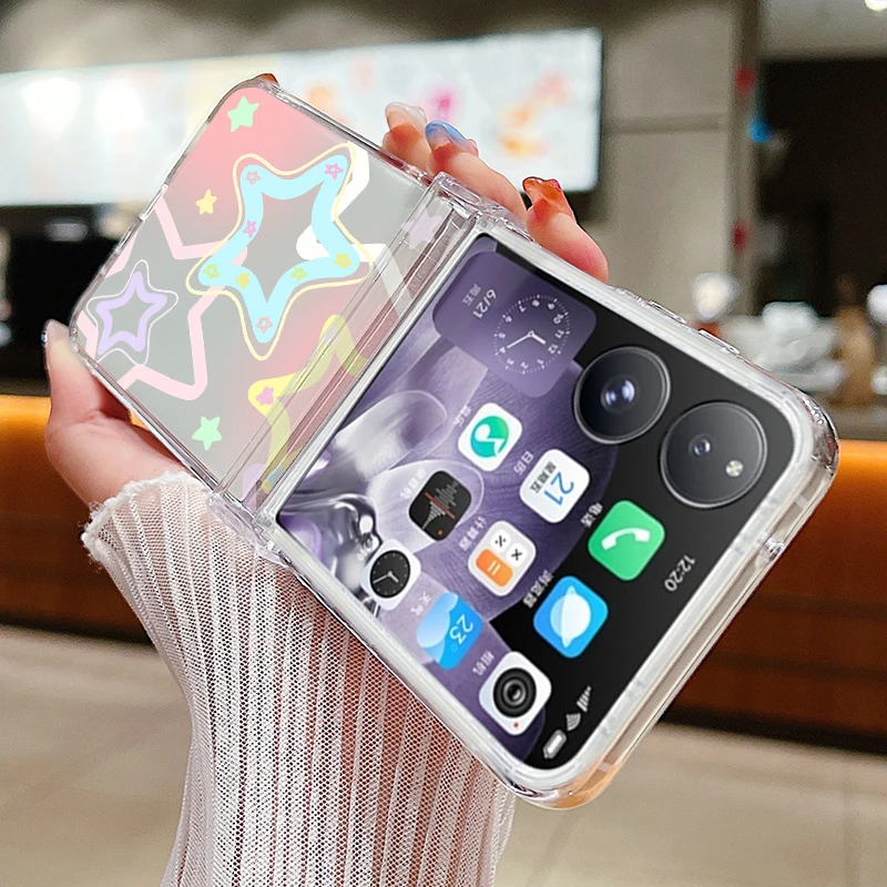 Stars Pattern Phone Case For Xiaomi Mix Flip 2 Hard PC Protector Shell For Mi Mix Flip Flip2 5G Transparent Folding Back Cover