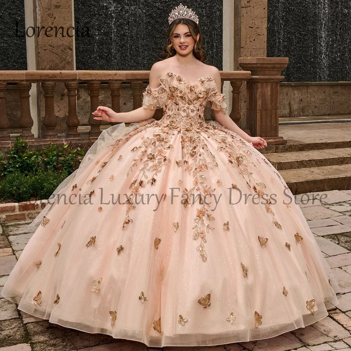 Quince anera Kleid süße 16 Ballkleid von der Schulter 3d Blumen Prinzessin Luxus formale Applikation Perlen Vestidos de XV Anos