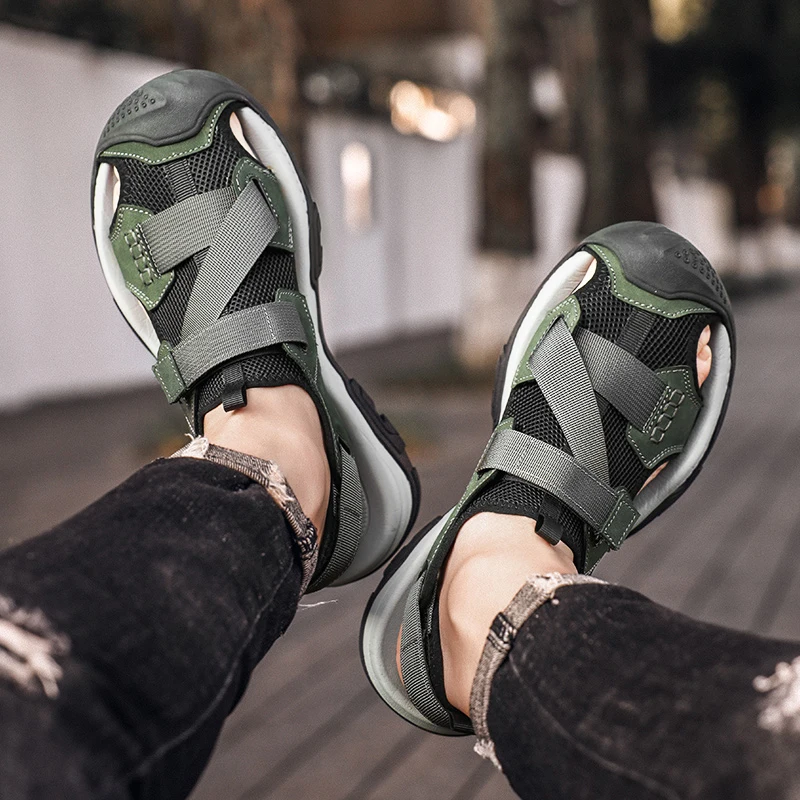 

Мужские сандалии, спортивные мужские сандалии из ткани, противоскользящие, дышащие, легкие, на плоской подошве, мужские пляжные сандалии, новая весенне-летняя обувь