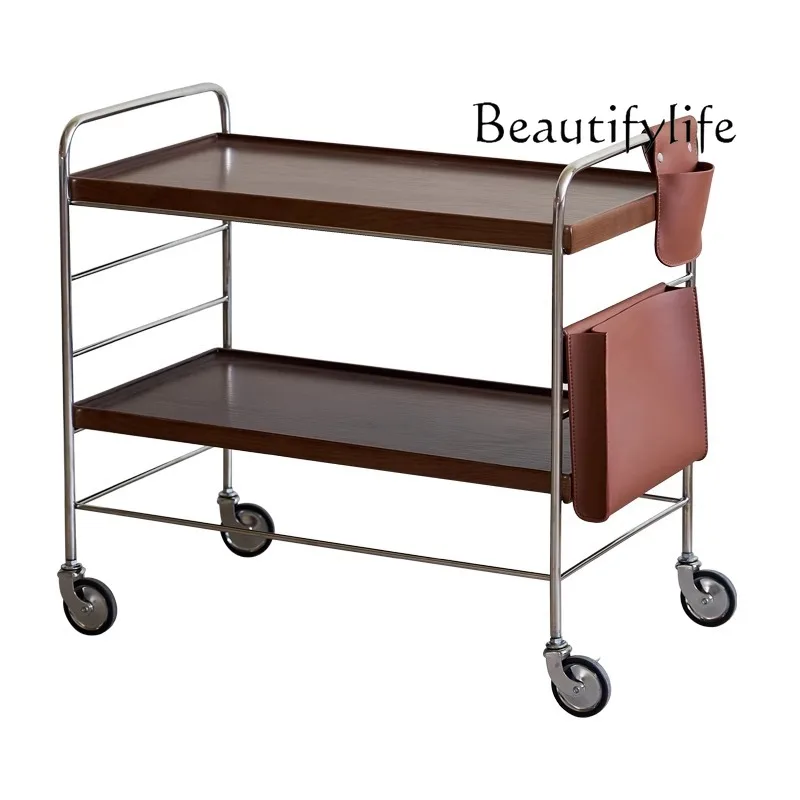 

French retro trolley sofa side cabinet removable living room rack