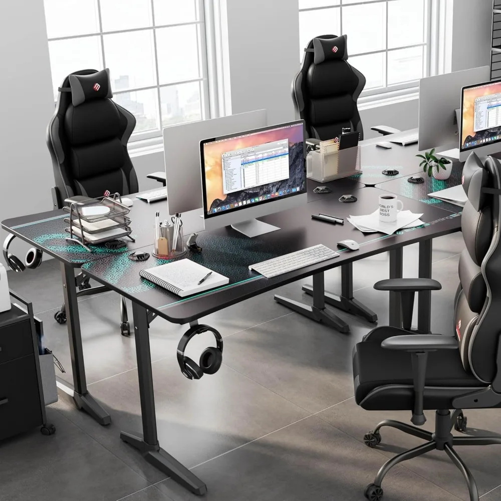 60 Ergonomic Gaming Desk | Curved Office Desk for 3 Monitors, Mouse Pad & Cup Holder