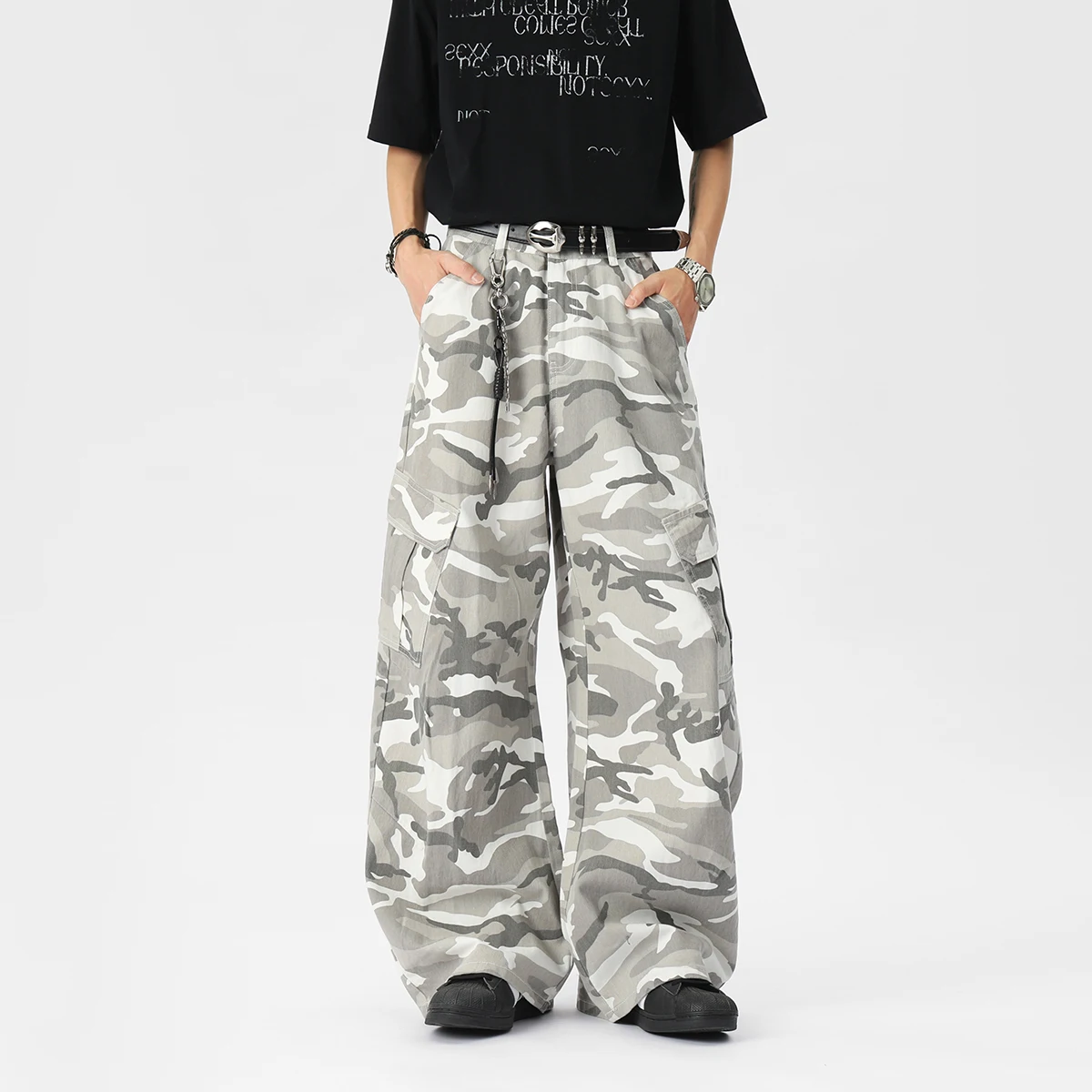 

LAPPSTER Vintage Camouflage Cotton Men's Jeans Fashion Washed Casual Camo Wide Leg Denim Pants Autumn Winter Loose Male Trousers