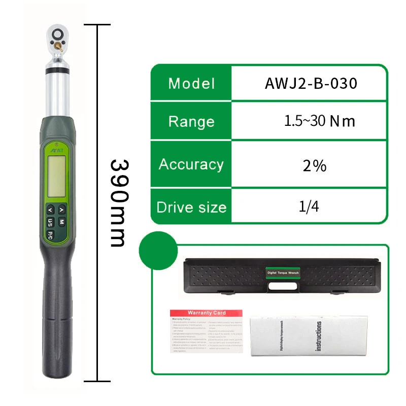 

ALIYIQI AWJ-B-30N.M 1/4''''Driver Preset Big Screen Digital Torque Wrench With Buzzer 2% Accuracy Bicycle Hand Repair Tools