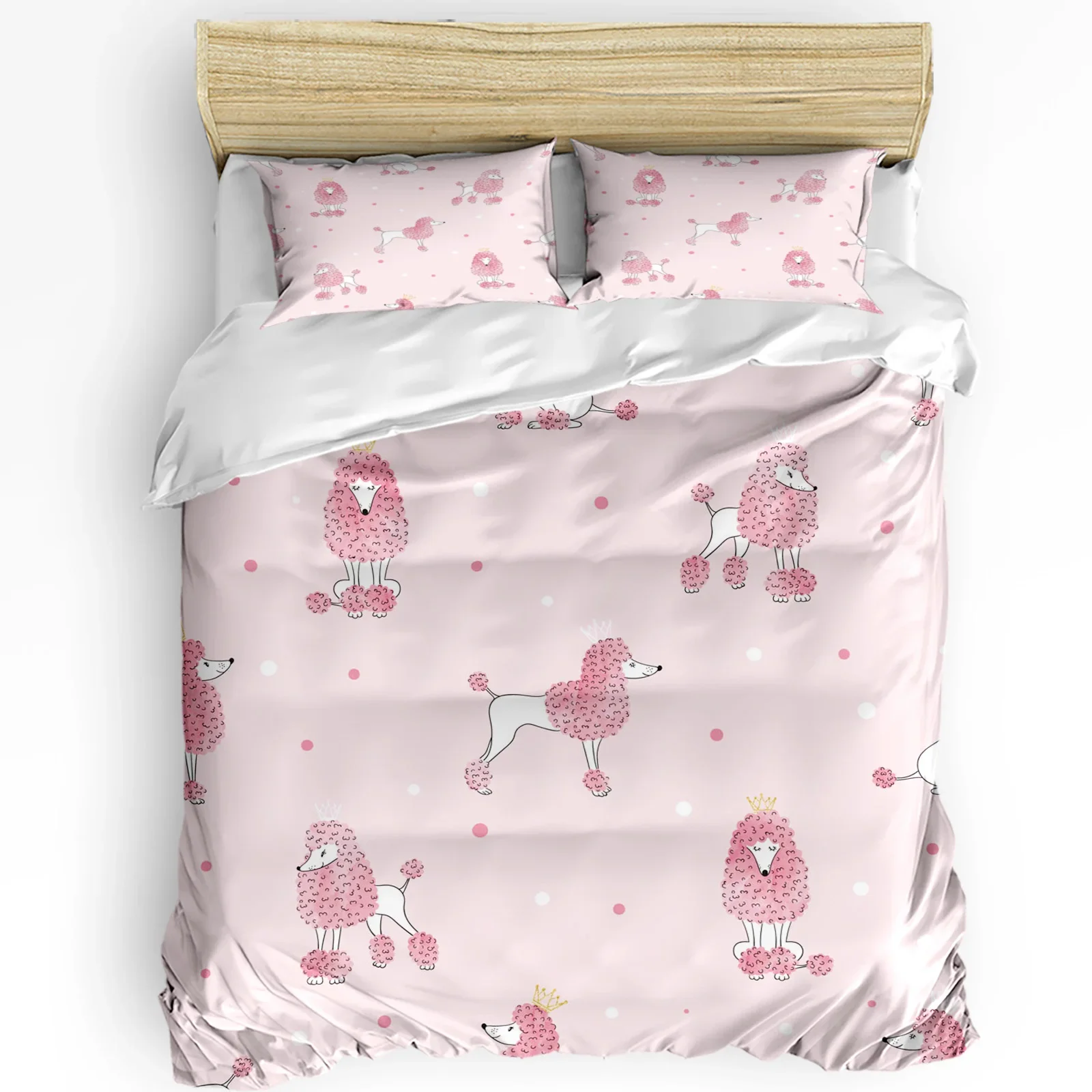 Animal Pink Dog Cute Poodle Duvet Cover Bed Bedding Set Double Home Textile Quilt Cover Pillowcases Bedroom Bedding Set No Sheet