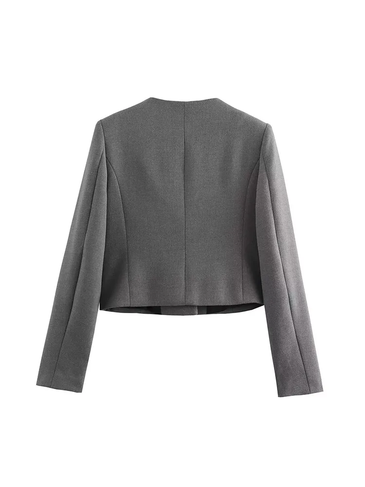 2024 European and American style autumn new arrival Xiaoxiang style round neck textured metal button suit jacket for women