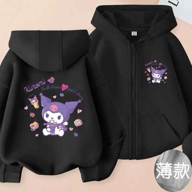 Miniso Sanrio Woman Jacket Autumn Winter Cartoon Children Hoodie Zipper Coat Kuromi Melody Jacket ParentChild Clothing Girl Gift