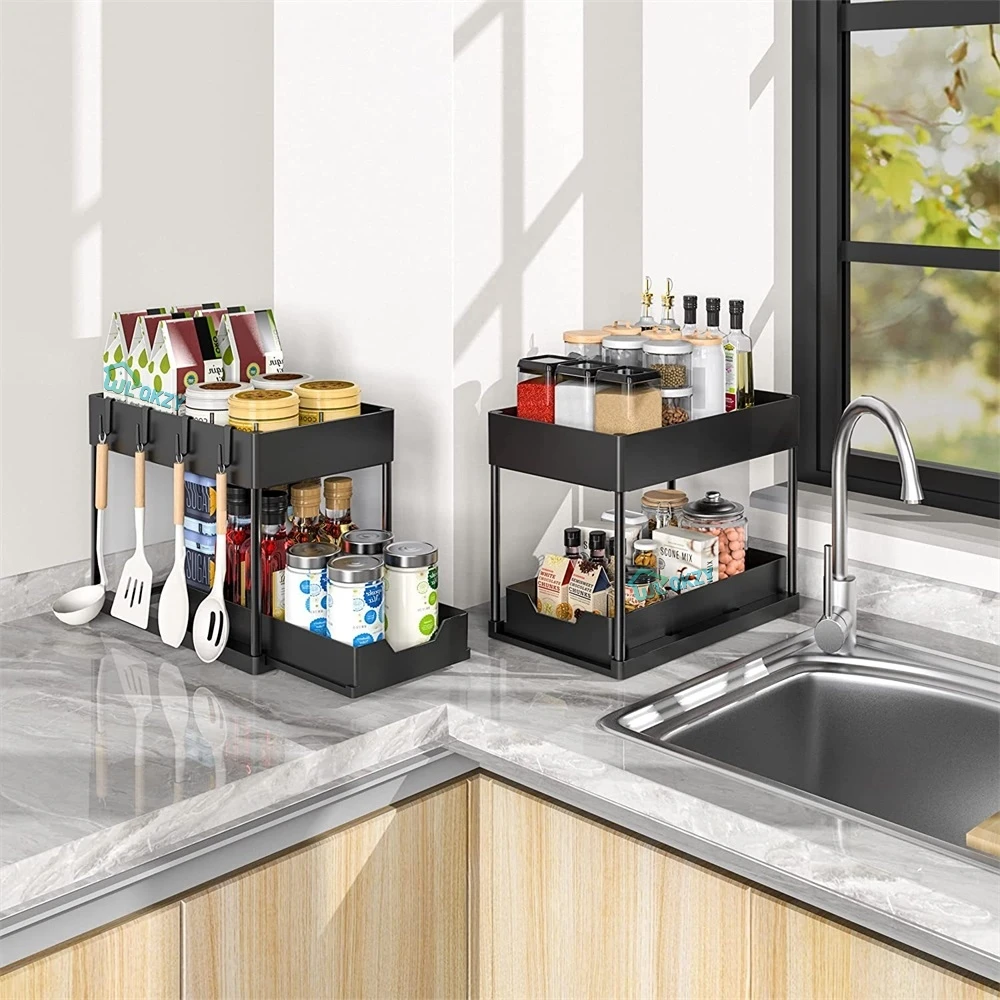 Kitchen Under Sink Storage Organizer, 2 Tier Drawer, Multipurpose Rack, Bathroom Shelves, Cabinet