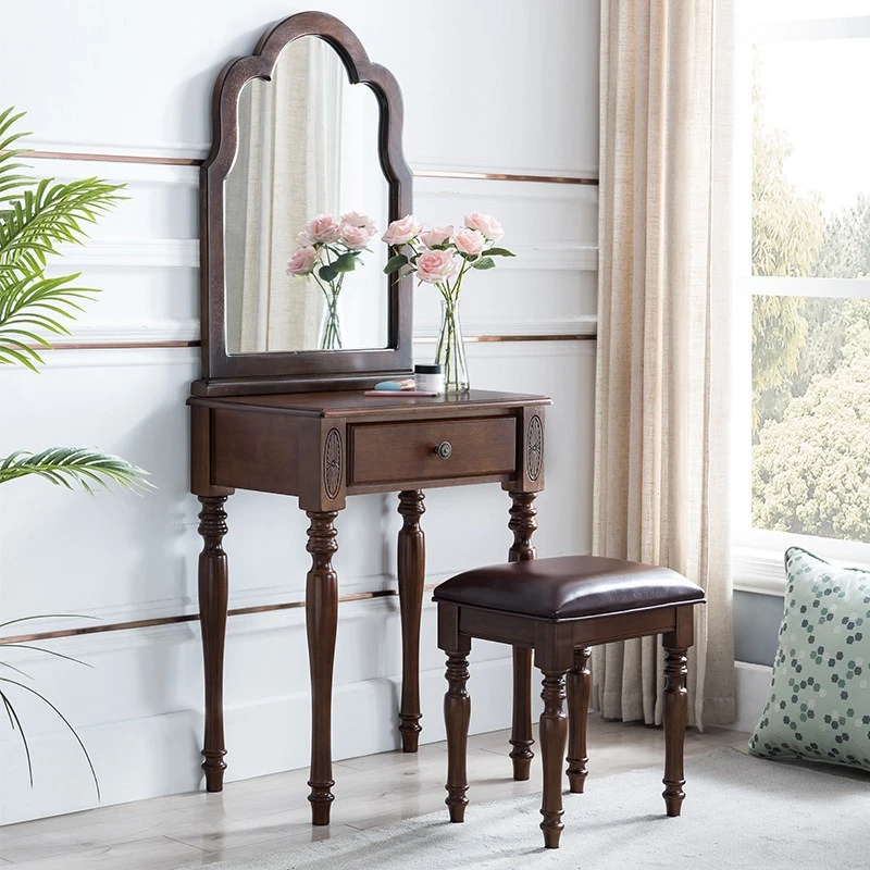 American retro Makeup vanity apartment 60CM mini narrow makeup table and chairs combination meuble rangement Bedroom furniture