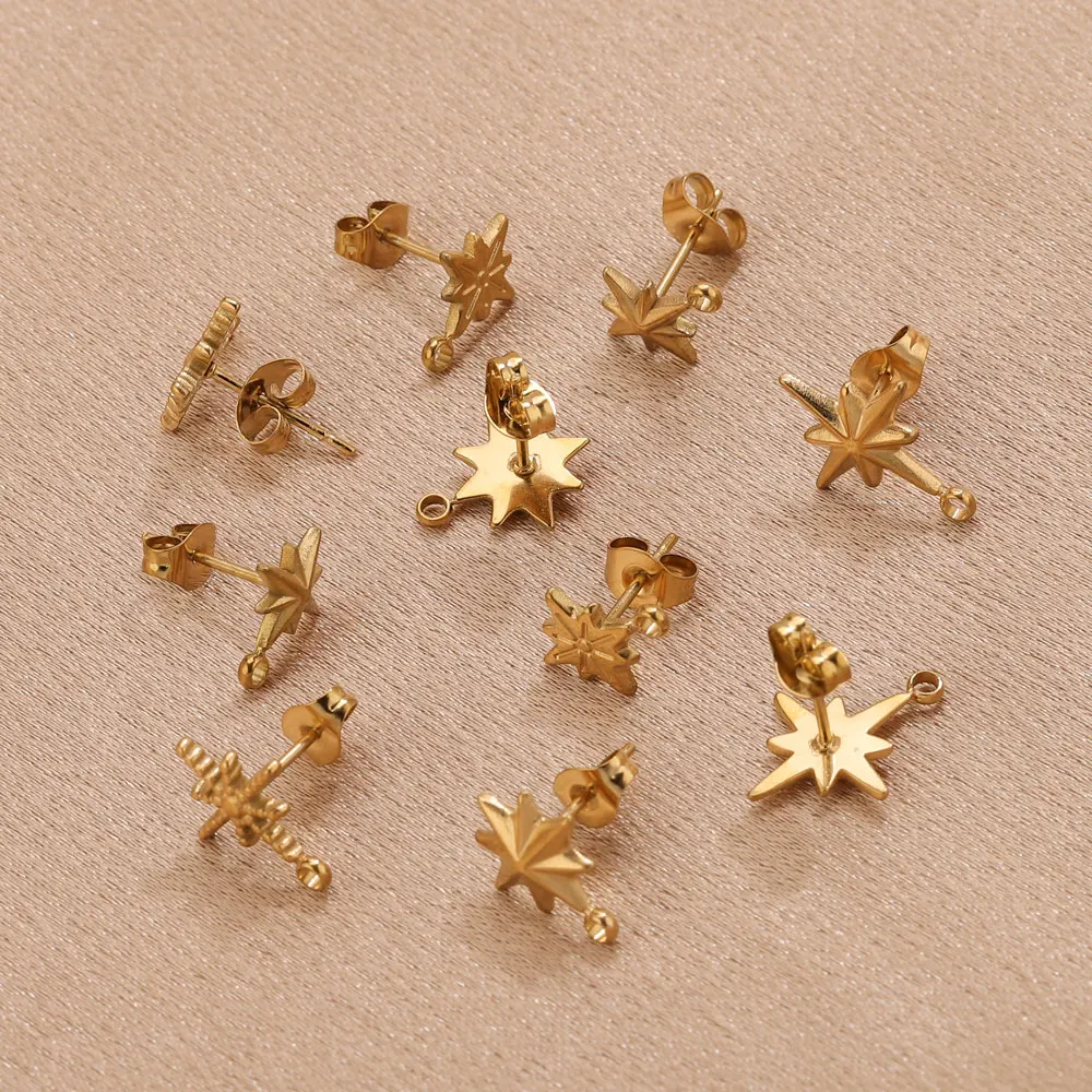 6pcs Stainless Steel Star Earrings Studs for Earrings Making Tools 18k PVD Gold Plated Earrings Piercing Post Jewelry Findings view 6