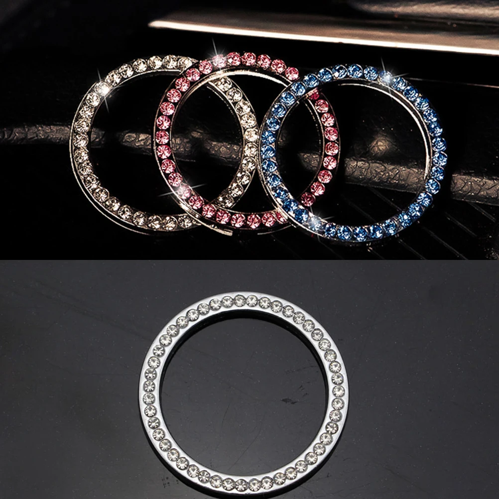 

4pcs Car Tire Dust Cap Rhinestone Ignition Key Blue Ring Decoration Sticker ABS Plastic Embedded Sparkling Anti Rust
