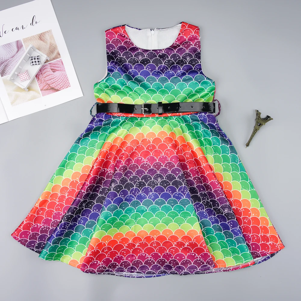 

Girls Sleeveless Dress Princess Dress Pearl Feeling Fish Scale Fish Tail Dress Belt Waist Wrapping Program Leisure Home Travel