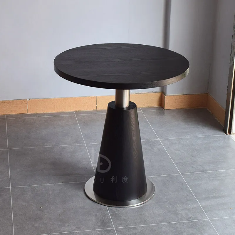 Simple solid wood reception small round table sitting area antique coffee table milk tea shop table hotel room round