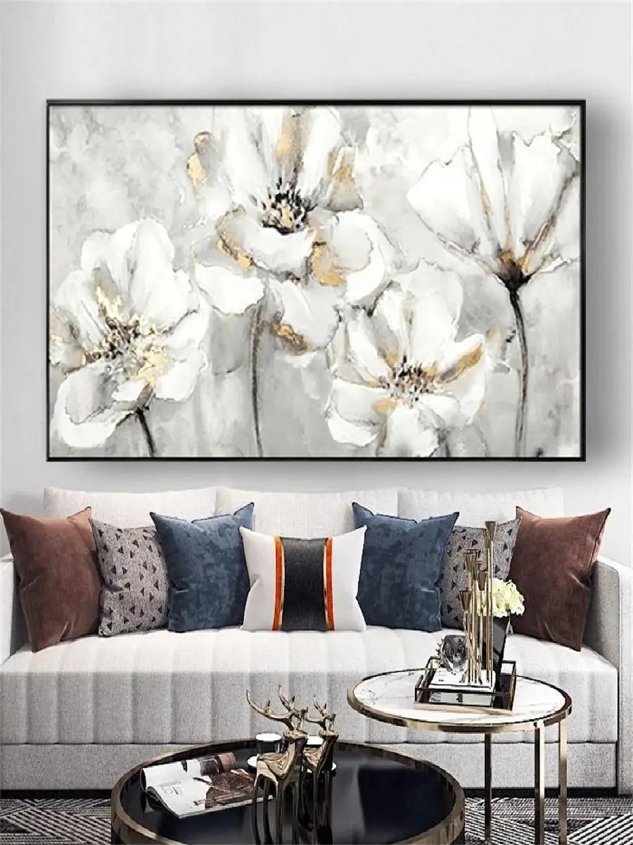 لوحة زيتية حديثة مصنوعة يدويًا ، زهرة سكين بمادة أرجوانية ، فن قماش تجريدي لديكور جدران المنزل