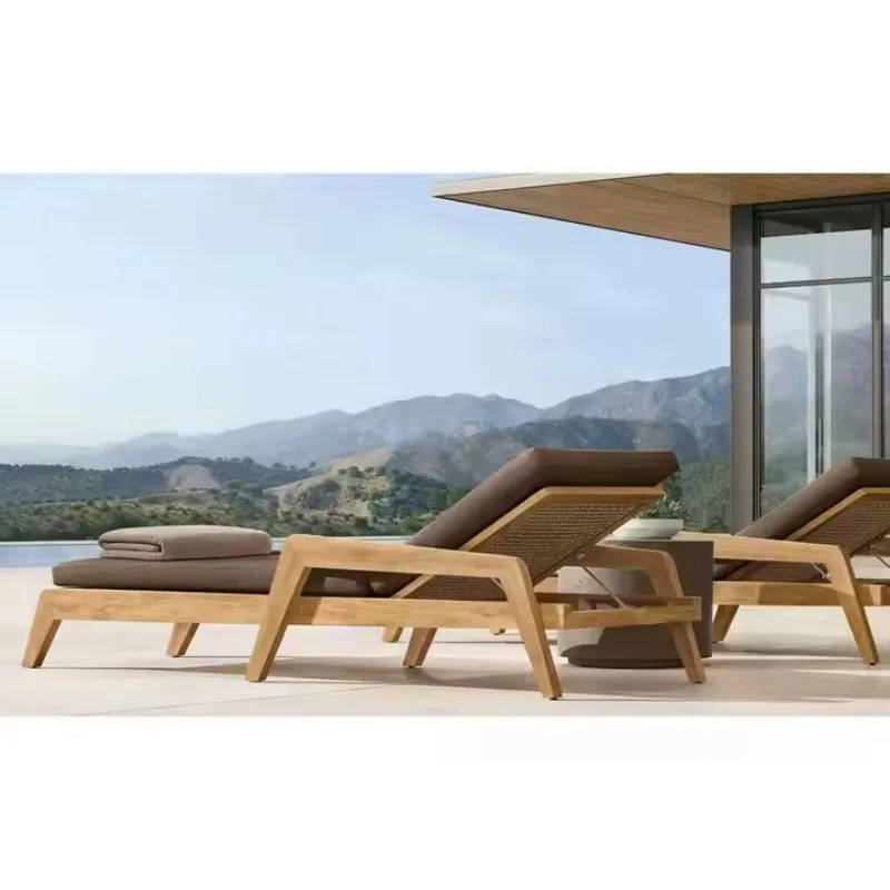 

Swimming Pool Sun Lounger Teak Wood Outdoor Furniture Seat Beach Sunbed for Poolside